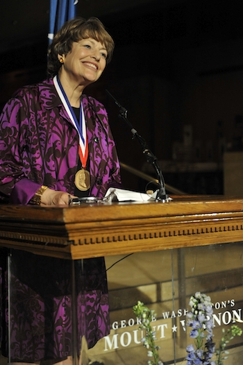 Flora Fraser accepts the 2016 George Washington Prize at Mount Vernon on May 25. Photo credit Matt Spangler/Washington College
