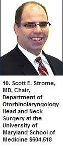 10. Scott E. Strome, MD, Chair, Department of Otorhinolaryngology-Head and Neck Surgery at the University of Maryland School of Medicine $604,518