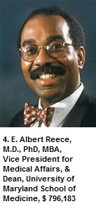 4. E. Albert Reece, M.D., PhD, MBA, Vice President for Medical Affairs, & Dean, University of Maryland School of Medicine, $ 796,183
