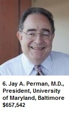 6. Jay A. Perman, M.D., President, University of Maryland, Baltimore $657,542