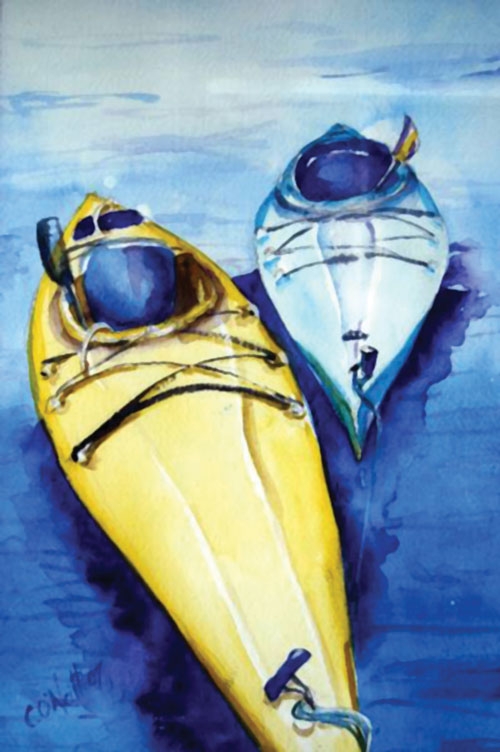 Kayaks, a watercolor by “Correcting your Mistakes in Watercolor” workshop instructor, Christine O’Neill. The workshop is Friday, July 18, at Chestertown RiverArts.