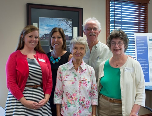 Hospice of Queen Anne’s staff welcomes two hospice volunteers from Kent County. Pictured (Left to Right) Courtney Williams, Manager of Volunteer and Professional Services; Heather Guerieri, Executive Director; Margaret Solowski, volunteer; Bob Denison, Social Worker; Nancy Schilling, volunteer. 