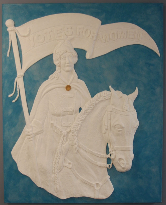 Pam Foss' tribute to Inez Milhollend who became active in the women's suffrage movement leading a huge parade on horseback demanding the right to vote.  The parade took place in 1913 in Washington DC one day before president Woodrow Wilson's Inauguration.