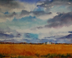 "Kent Skies and Soybeans" by Linda Hall (watercolor)
