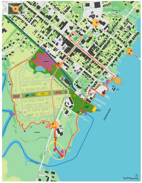 Map of Heritage Trail as depicted by Ziger/Snead Architects for Chestertown's Public Arts initiative.