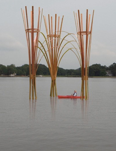Artist's rendering of Vico von Voss sculpture placed in river for RiverFest.