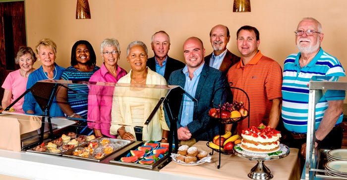 Pictured at the fresh fruit and dessert station in the Terrace Bistro at UM Shore Medical Center at Chestertown are members of the Chester River Health Foundation Board (l to r): Sigrid Whaley; Mary Burton; Myra Butler; Margie Elsberg; Sandy Bjork; Bill Noll, board chairperson; John Carroll; Carl Gallegos; Jason Fellows, chair-elect; and Ray Long. Not pictured are: Jim Barton; Doug Camp; Sue Edson; Barrie Frazier-Meima; JoAnne Hahey, CFO, Shore Regional Health; Ken Kozel, president & CEO, Shore Regional Health, Charles Lerner and John Murray.