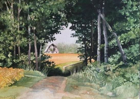 Thru the Trees" watercolor by Barbara Zuehlke