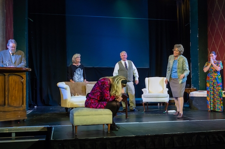 Right to Left: (Tobias) Tim Maloney, (Agnes) Mary Watko, (Julia) Heather Oland, (Harry) David Ryan, (Edna) Lynn Mclain, (Claire)Catherine Bushby Julia is devastated  that her room is now occupied by Harry and Edna.