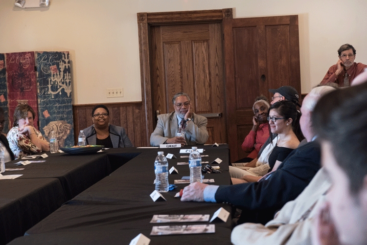 Dr. Lonnie Bunch, founding director of the Smithsonian National Museum of African American History and Culture Director talks at Sumner Hall roundtable.