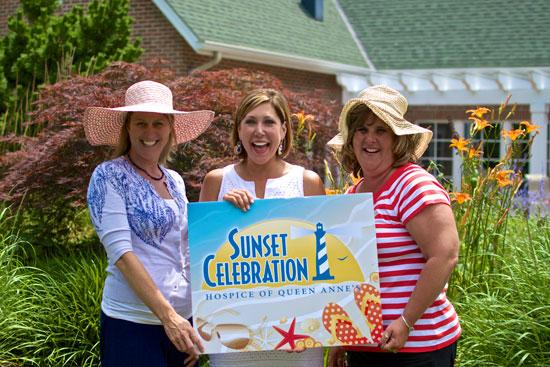Preparing for the 2014 Hospice of Queen Anne’s Sunset Celebration are (left to right) Kathleen O’Brien, Heather Guerieri and Kenda Leager.