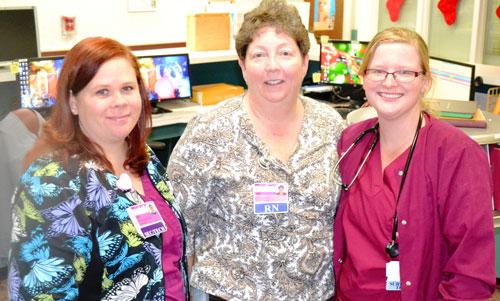 Luanne Satchell, BSN, RN (center), Nurse Manager for Women’s and Children’s Health Services at UM Shore Medical Center at Easton, with Birthing Center staff members Christa Spencer (left) and Lacy Thomas 