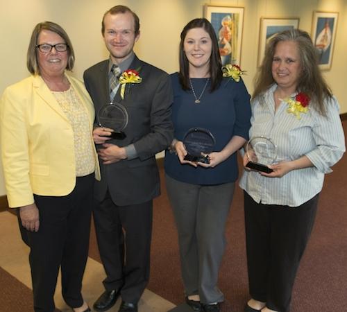 Ruth Ann Jones, UM SRH senior vice president, Patient Care Services and chief nursing officer (far left), with Nurse Excellence Individual Award winners Steven Jacobson, Kimberly Kral and Beverly Greaves. (Not shown is Mary Collins, who was unable to attend the event.) 